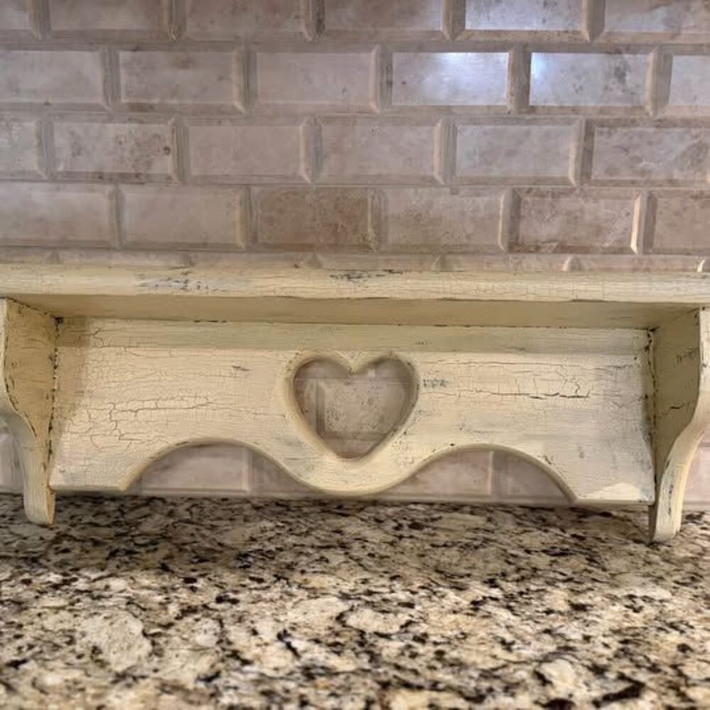 Distressed Wood Heart Cutout Wall Shelf